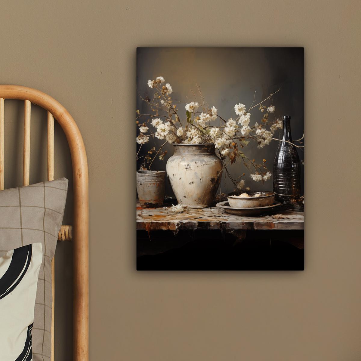 LEINWANDBILD Stilleben - Blumen - Blumenstrauß - Vase - Wein Room Decor 30x40 cm - Schwarz, Textil (30/40cm) - MuchoWow