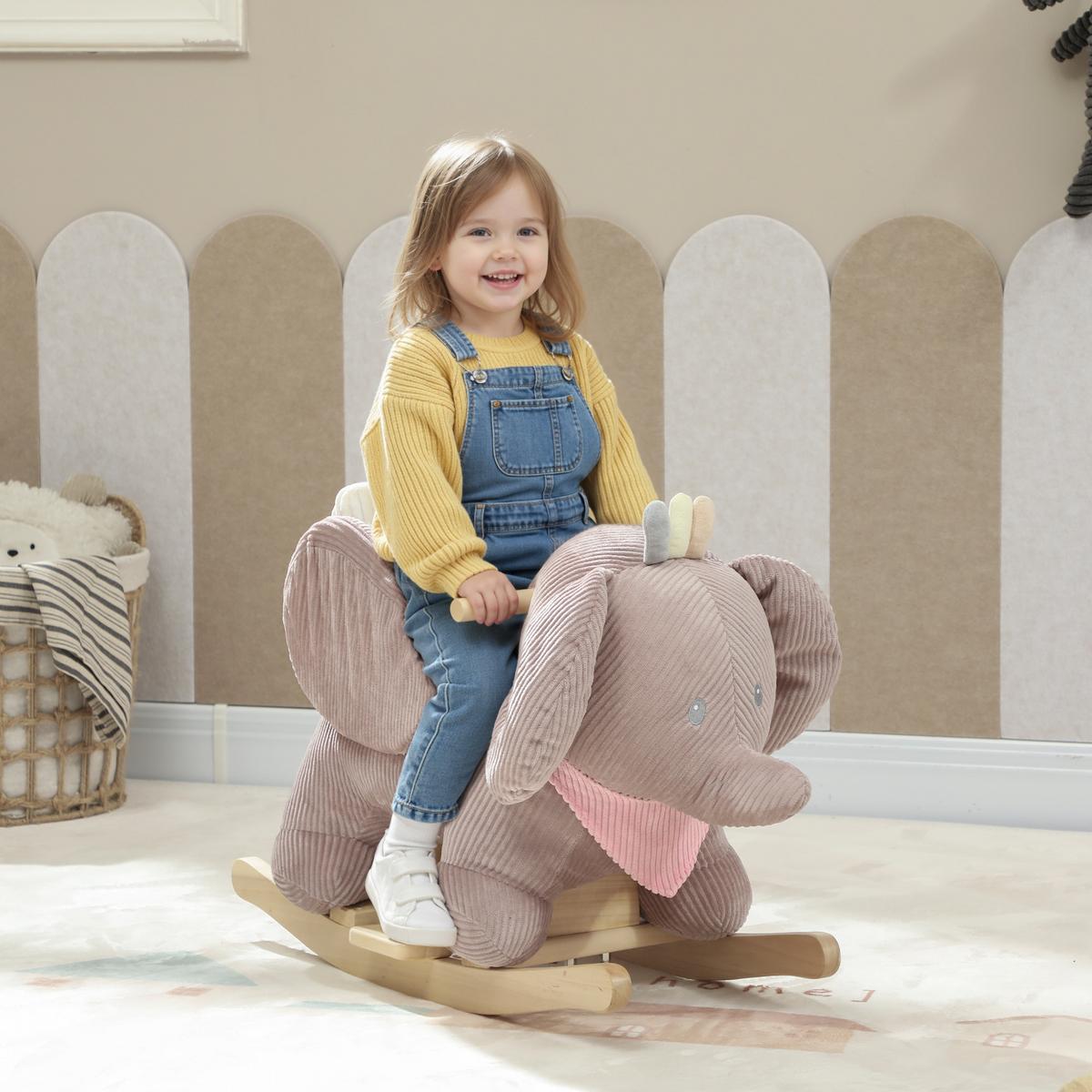 SCHAUKELTIER Elefant-Schaukel interaktive Tiergeräusche weiche Füllung Braun - Braun, Textil (32/49/65cm) - AIYAPLAY