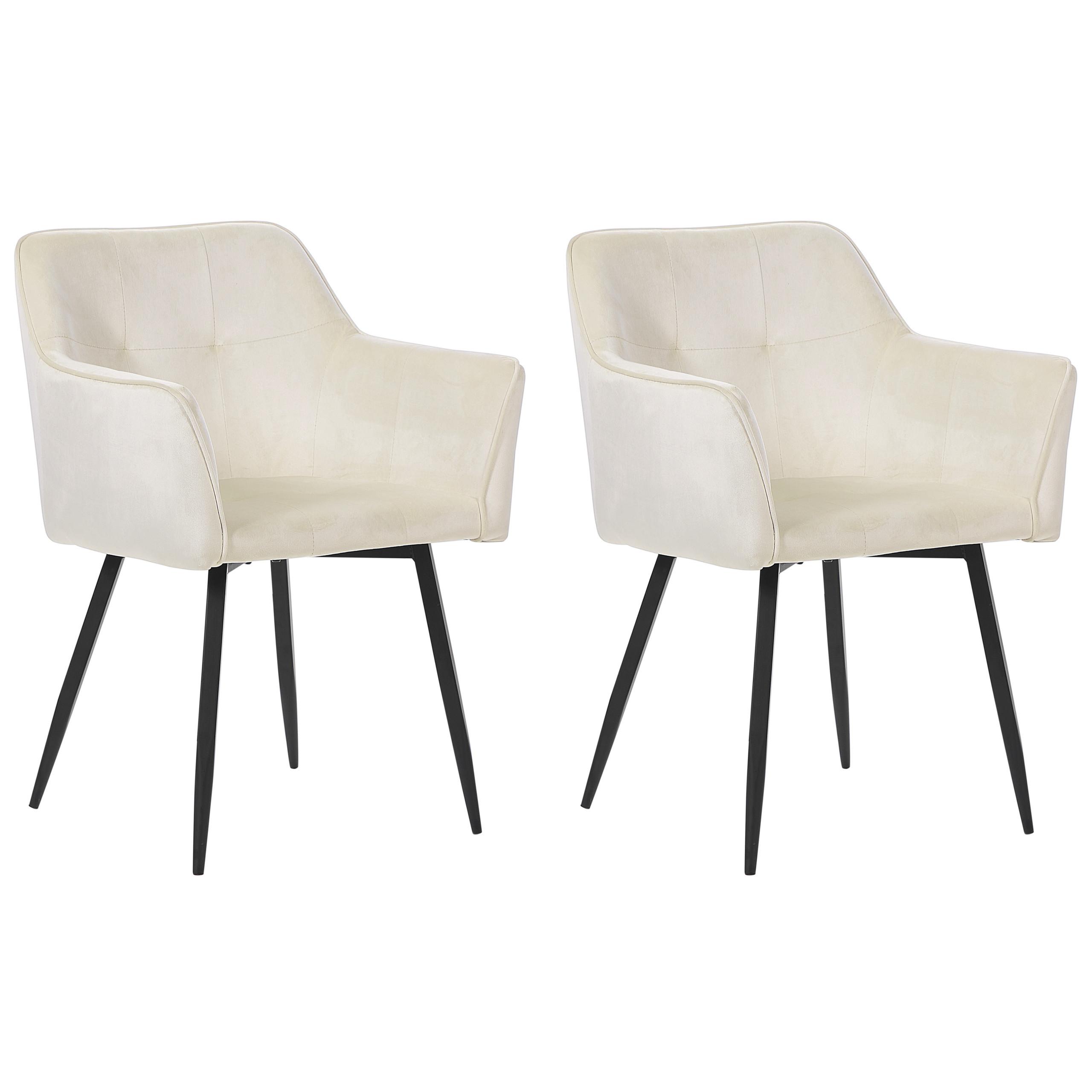 ESSZIMMERSTUHL 2er-Set Samtstoff Beige Jasmin - Beige, Textil/Metall (60/84/49cm) - Beliani