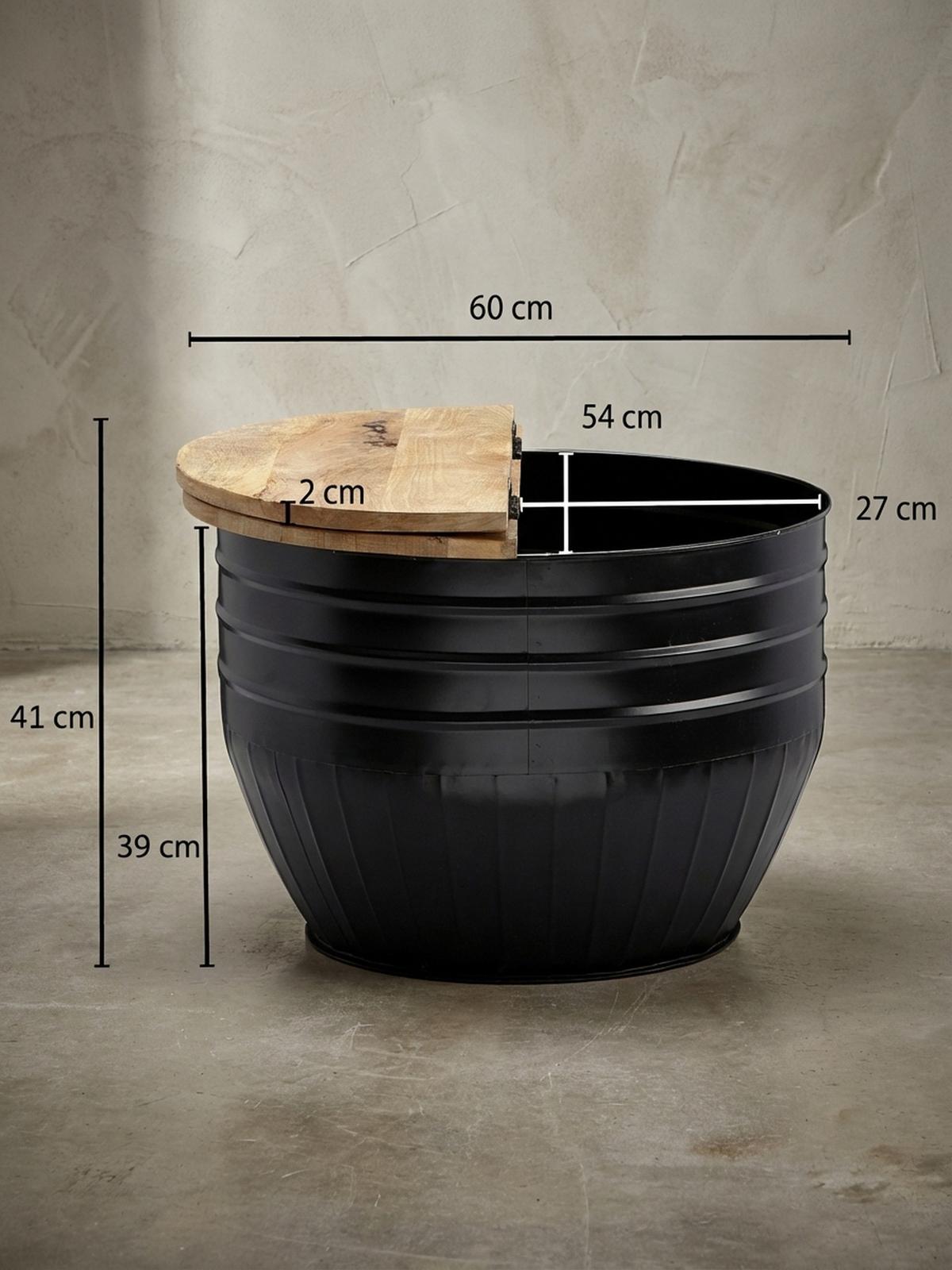 COUCHTISCH Mango Massivholz Industrial Stil mit Stauraum handgefertigtes Unikat - Schwarz, Holz/Metall (60/60/41cm) - KADIMA DESIGN