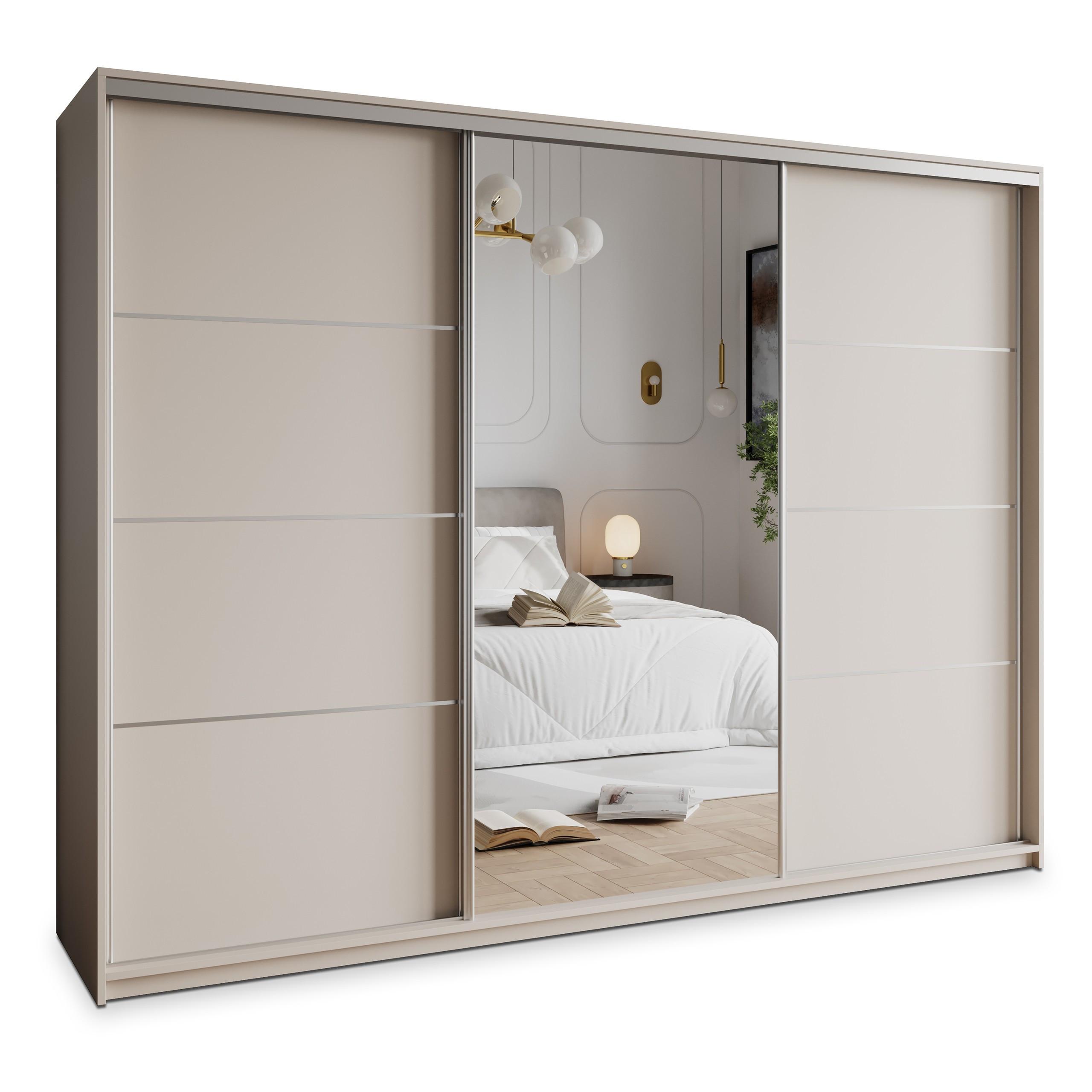 SCHWEBETÜRENSCHRANK VARO 270/205/60 cm 3-türig mit Spiegel Kaschmir - Kaschmir, Holzwerkstoff (270/205/60cm) - MASSENO