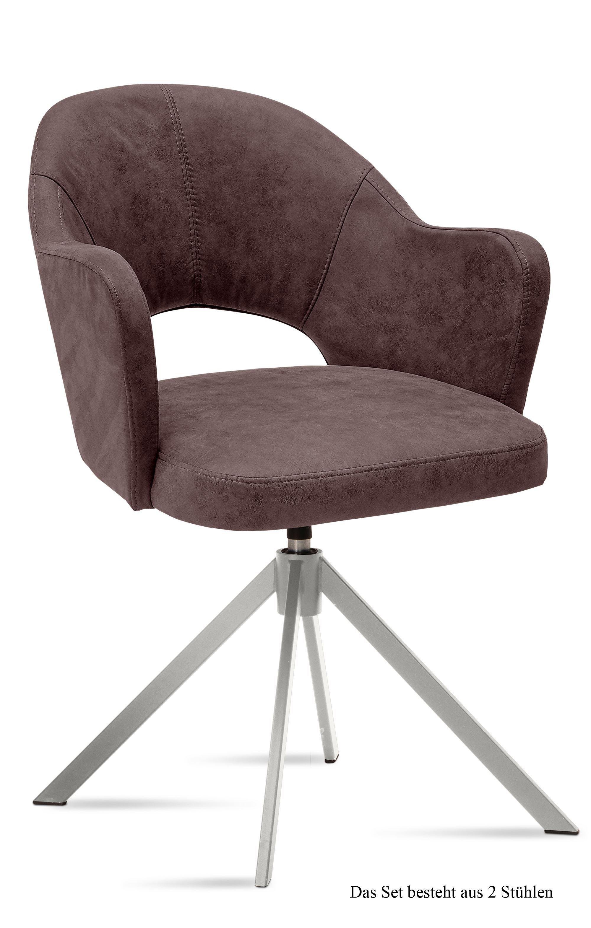 ARMLEHNSTUHL drehbar (2er-Set) Davinia 59x87x61 Edelstahl/Braun - Edelstahlfarben/Braun, Kunststoff (61/87/59cm) - 58aufmkessel
