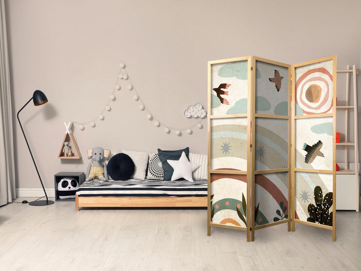 PARAVENT Japanischer 3-tlg 135x172 cm Regenbogen V gel - Multicolor, Holz/Textil (135/172/3cm) - Muralo