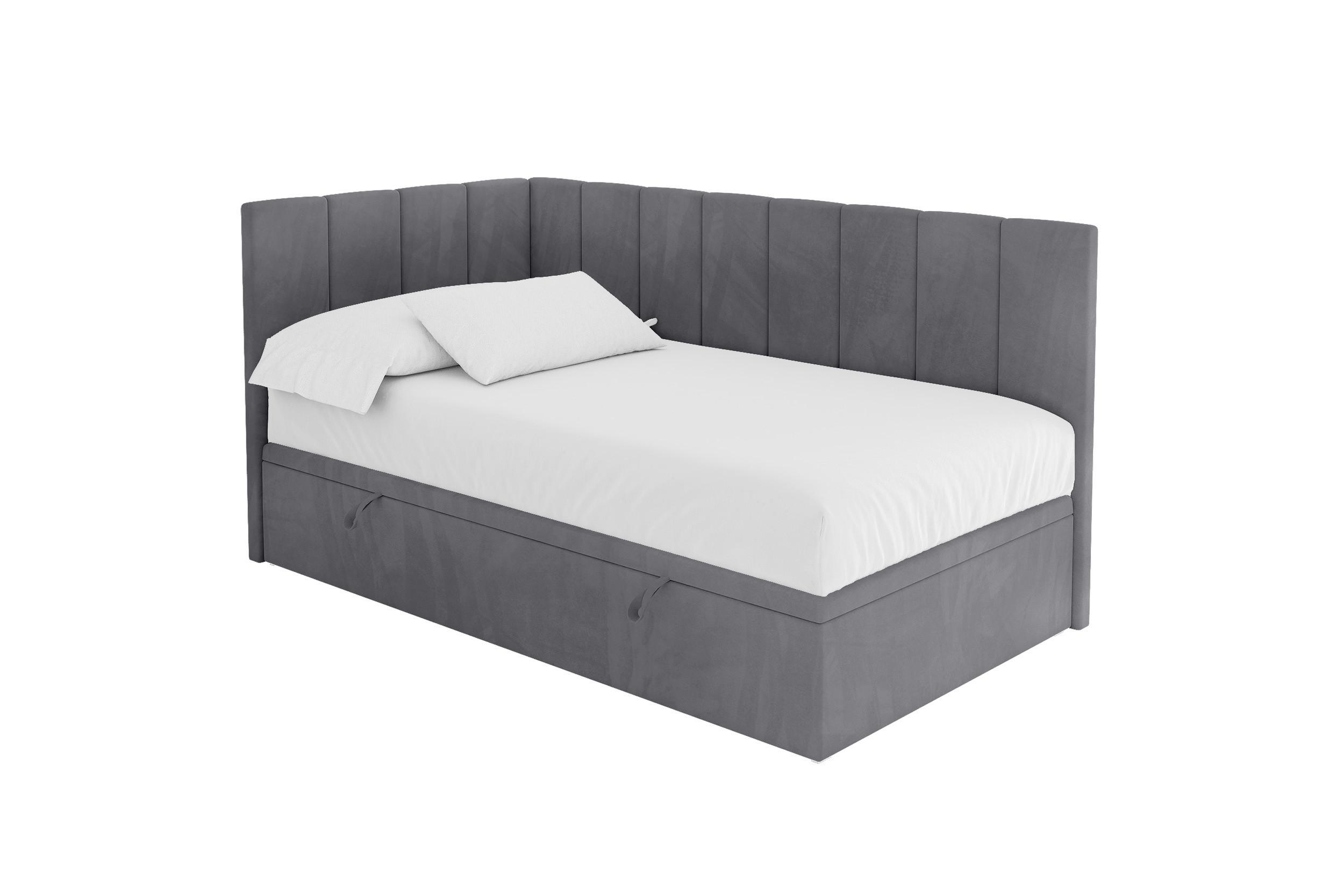 EINZELBETT Jugendbett mit Bettkasten Rechts, ohne Matratze - LOVY 100x200 Dunkelgrau - Dunkelgrau, Holzwerkstoff/Textil (100/200cm) - ALTDECOR