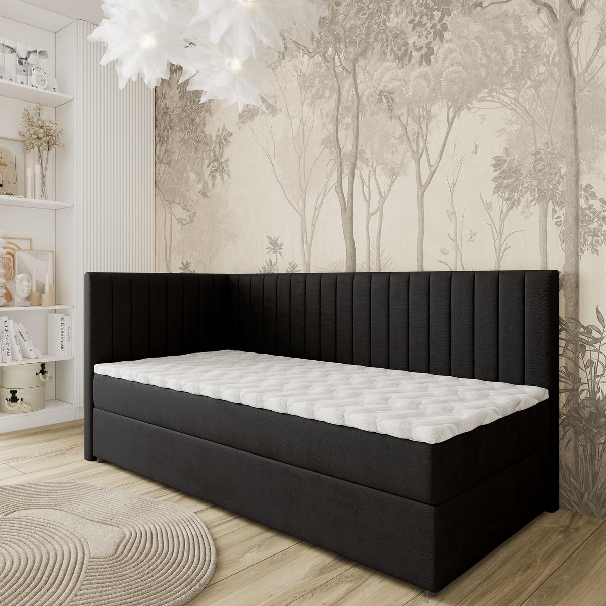 BOXBETT ARIS 100x200 cm mit Matratze und Topper, H2+H3 - Schwarz - Schwarz, Holz (100/200cm) - MASSENO