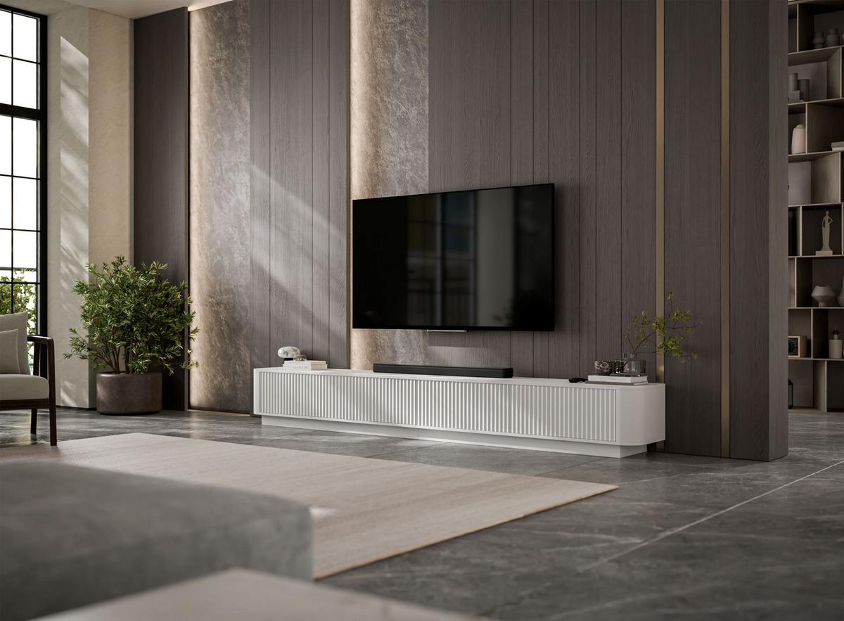 TV-LOWBOARD 2er-Set Aurora Weiß matt 280 cm mit Sockel - Weiß, Holzwerkstoff (280/37/35cm) - Meble Lindner