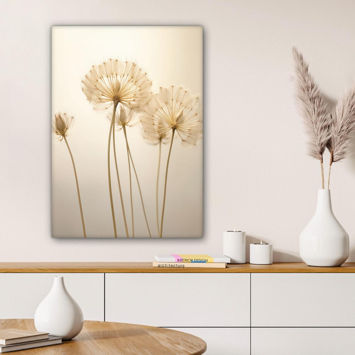 LEINWANDBILD Sonnenlicht - Löwenzahn - Botanisch - Blumen Wandbild Wohnzimmer 60x80 cm - Creme, Textil (60/80cm) - MuchoWow