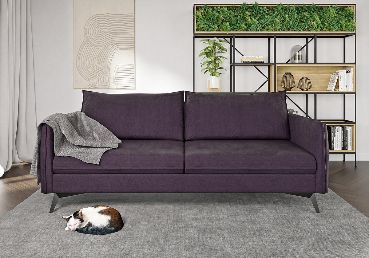 3-SITZER-SOFA Pulse Lila Luxusmicrofaser - Lila/Schwarz, Holz/Textil (199/86/91cm) - S-Style Möbel