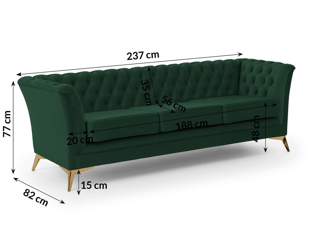 CHESTERFIELD-SOFA 3-sitzer Whitby Flaschengrün Samt mit goldenen Füßen - Dunkelgrün/Goldfarben, Holz/Textil (237/78/82cm) - S-Style Möbel