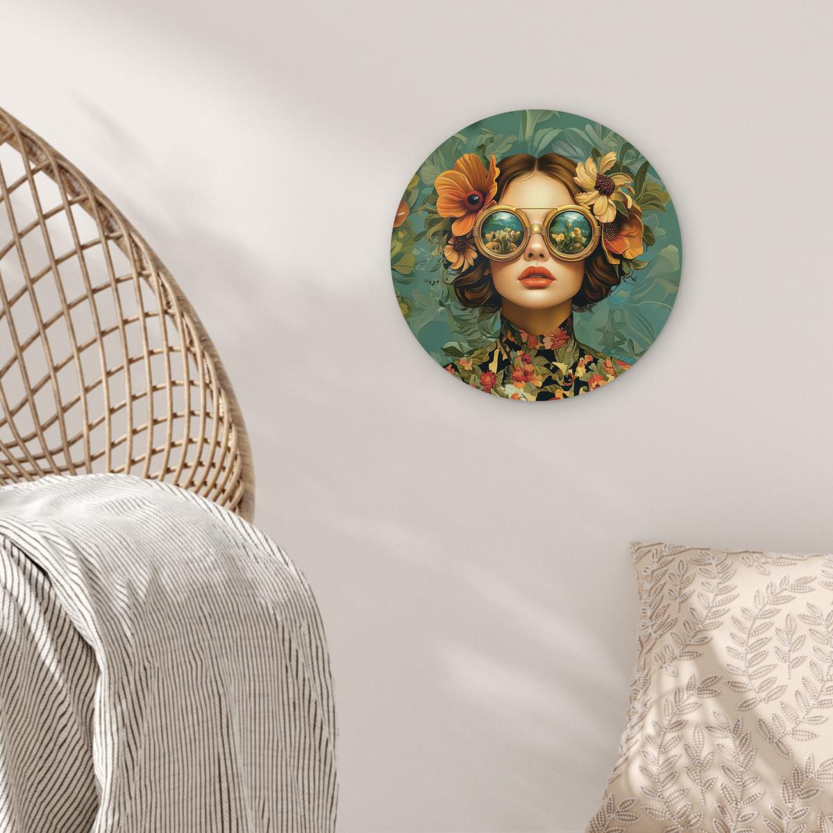 WANDBILD Frau - Blumen - Schmetterlinge - Natur - Vintage Deko Wohnzimmer 30x30 cm - Petrol, Kunststoff (30/30cm) - MuchoWow