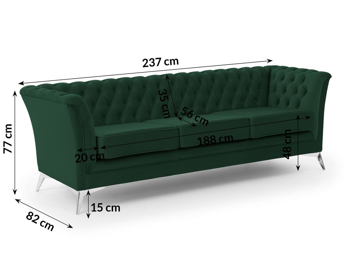 CHESTERFIELD-SOFA 3-sitzer Whitby Flaschengrün Samt mit silbernen Füßen - Dunkelgrün/Silberfarben, Holz/Textil (237/78/82cm) - S-Style Möbel