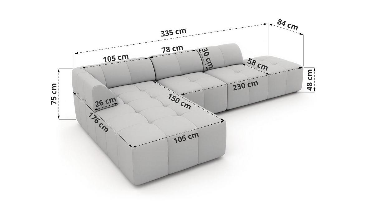 ECKSOFA GRIDA 3M L Beige Cord - Rechts - Beige/Creme, Kunststoff/Textil (176/335cm) - MKS
