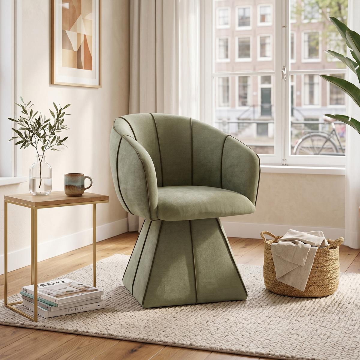 DREHSTUHL 360° Chenille Ergonomischer Sessel Wohnzimmer & Schlafzimmer - Olivgrün, Textil (56/74.5/54cm) - Urban Meuble