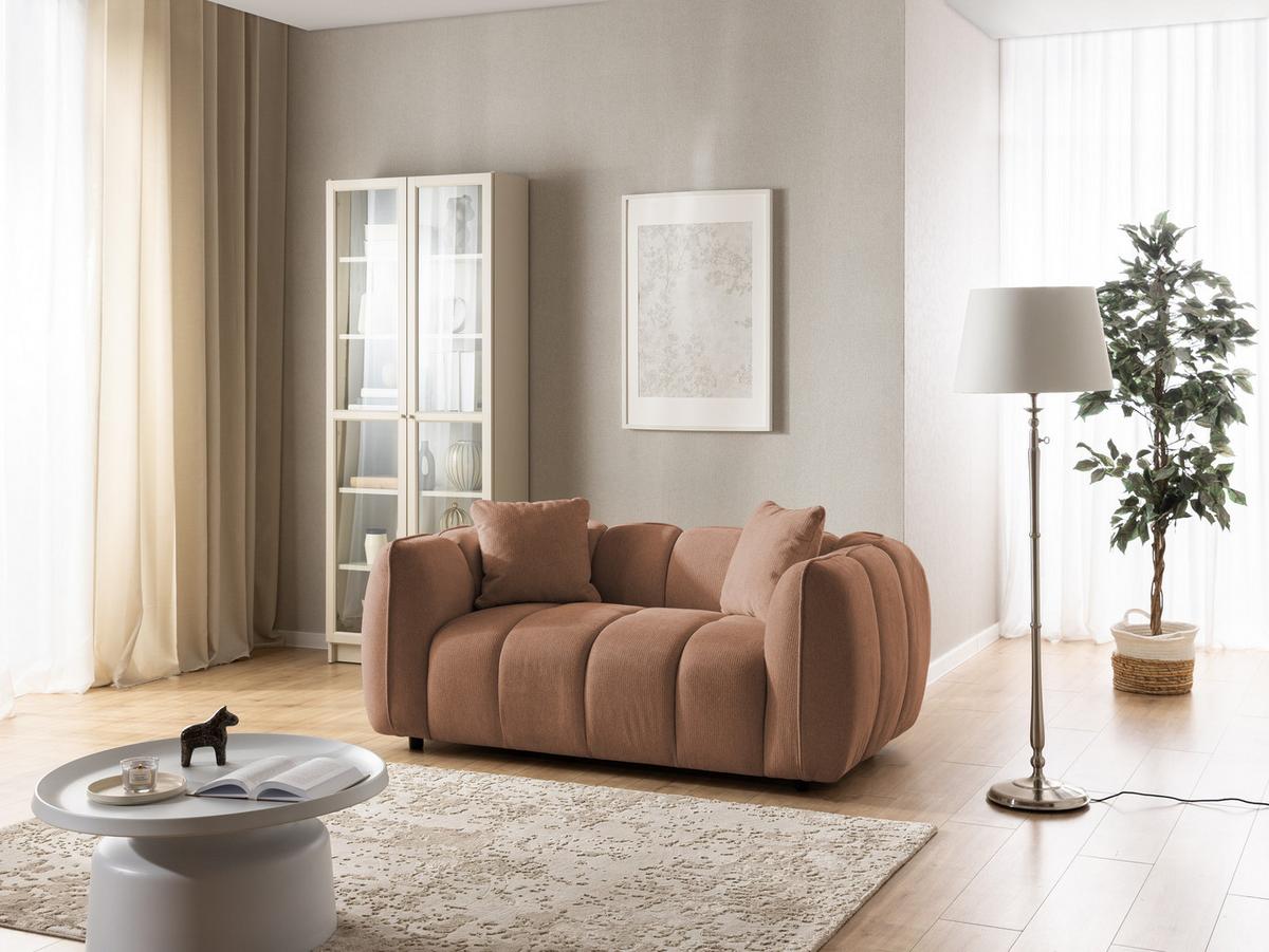 2-SITZER SOFA Nubira in tief gesteppter Bubble-Optik aus weichem Terrakotta Strukturstoff im modernen Design - Terracotta/Schwarz, Holz/Kunststoff (172/69/89cm) - S-Style Möbel