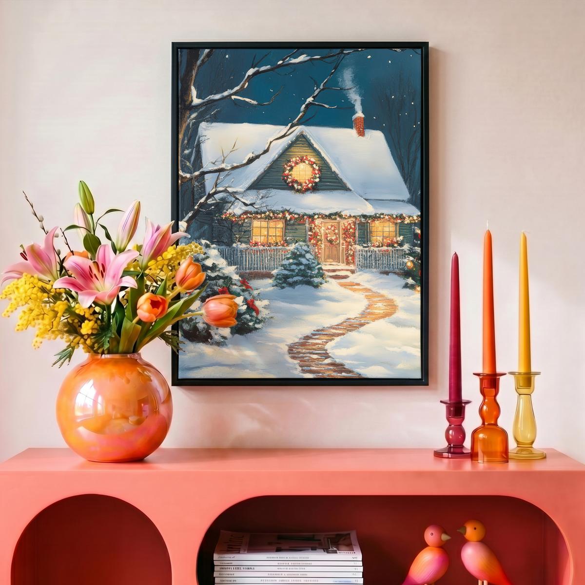 LEINWAND Bilder mit Rahmen - Weihnachten - Weihnachtsbaum - Winter - Zuhause - Schnee - 30x40 - Smaragdgrün, Textil (30/40cm) - MuchoWow