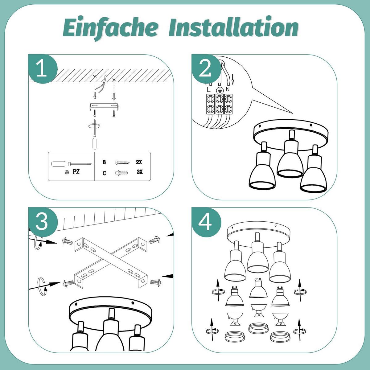 DECKENSTRAHLER Macadam 3-flammig 20/20/15.7cm - Weiß, Metall (20/20/15.7cm) - Nettlife