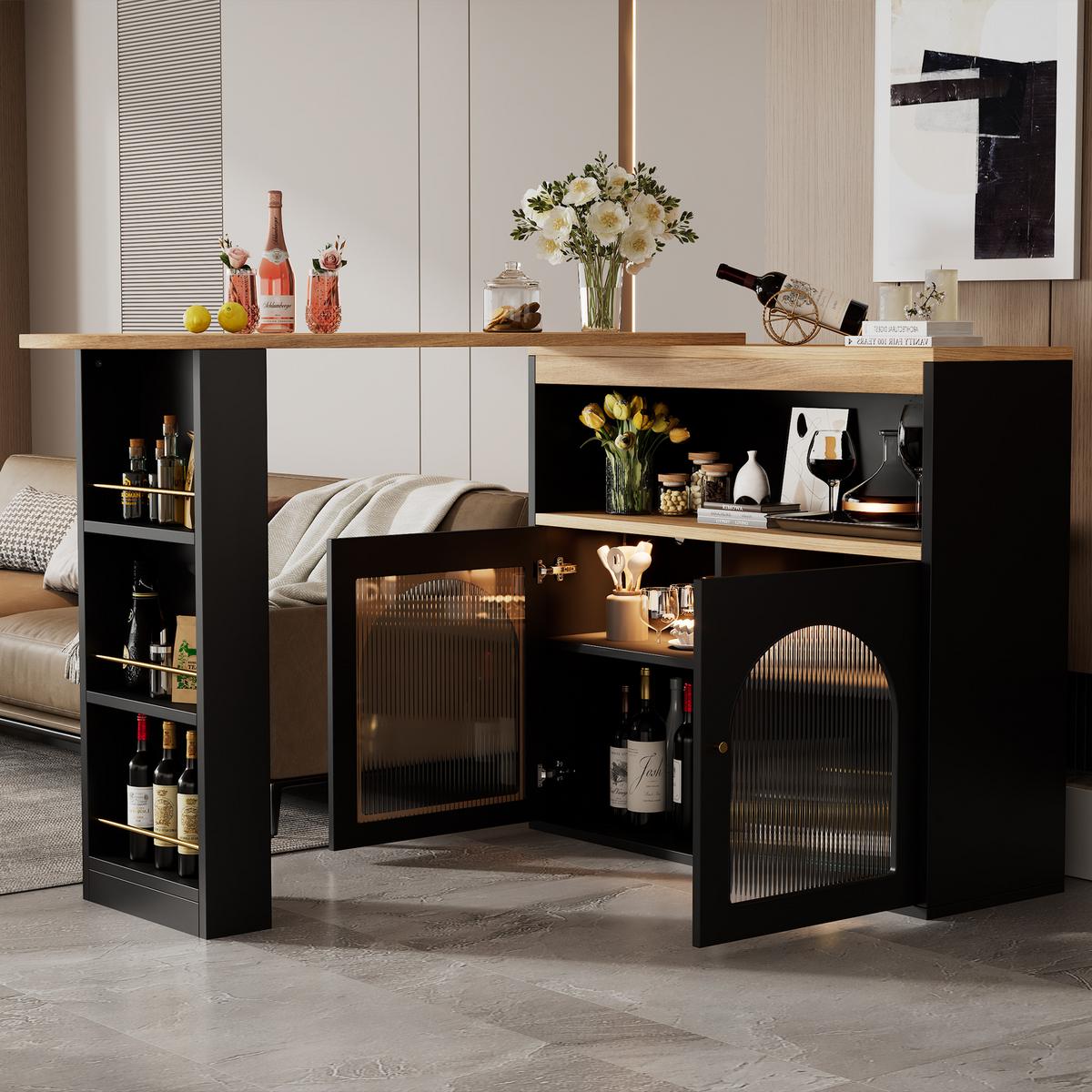 BARSCHRANK Schwarz 138/39/105cm - Braun, Holzwerkstoff/Metall (138/39/105cm) - Urban Meuble