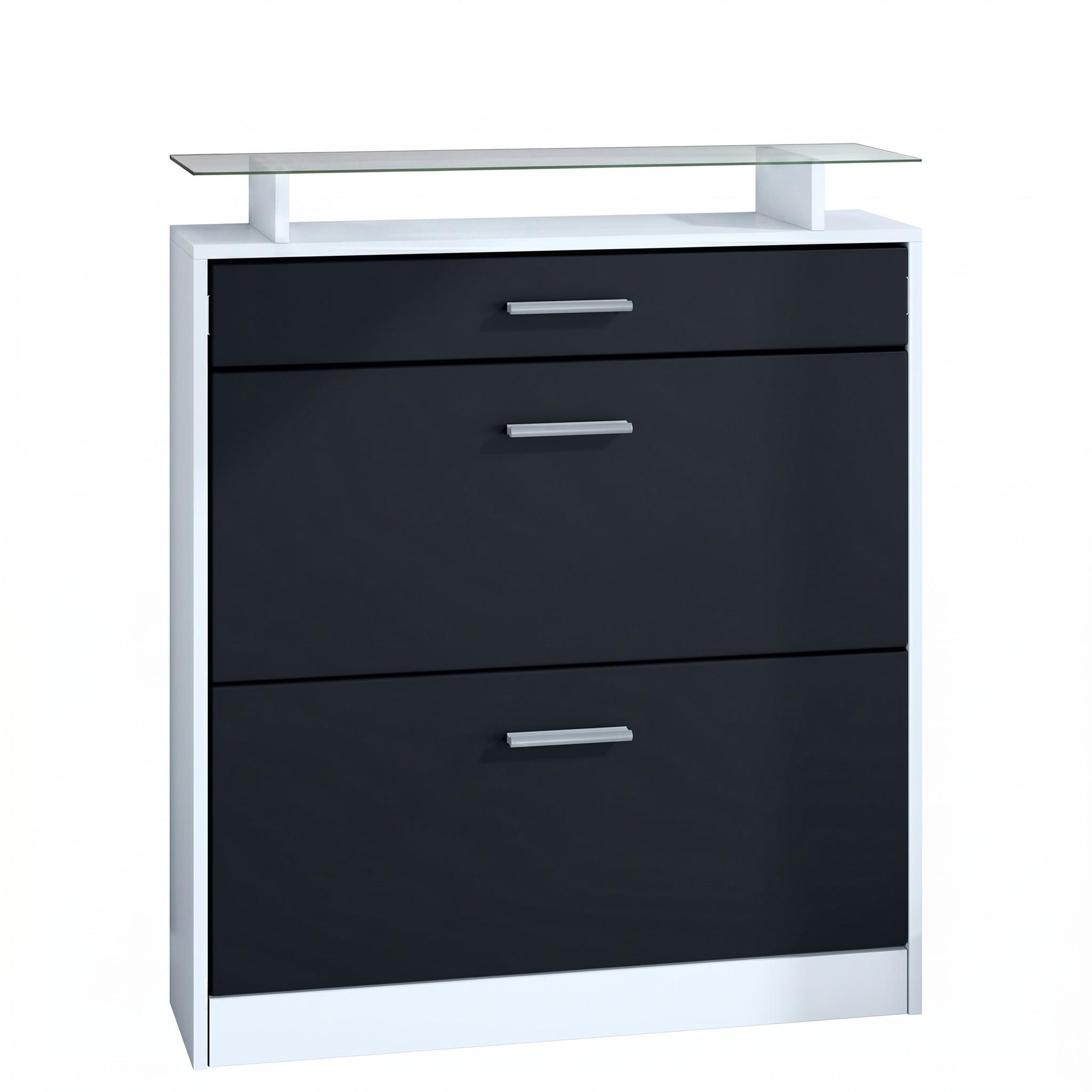 SCHUHSCHRANK Loret Front in Schwarz matt - Schwarz, Holzwerkstoff (89/104/23cm) - Vladon