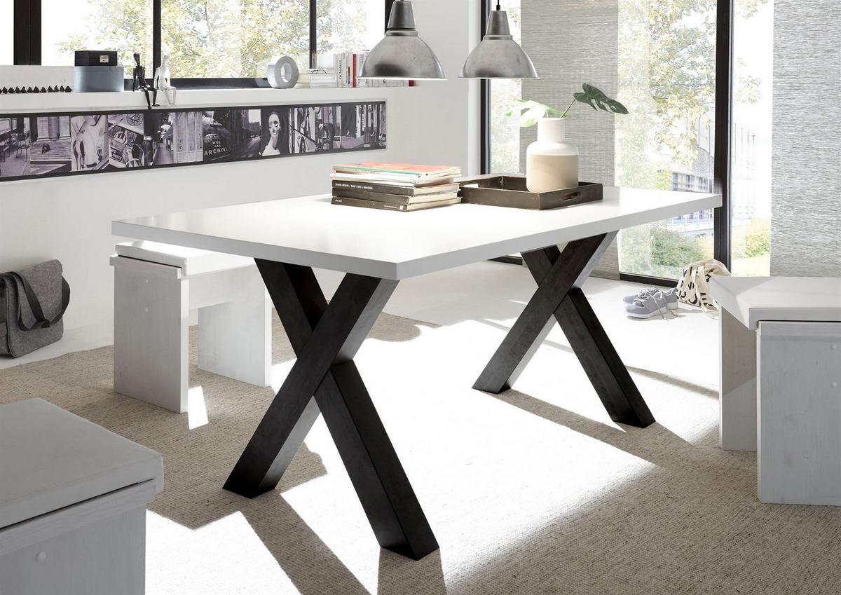 ESSZIMMERTISCH Eike 8 200 x 100 x 75 Esstisch Schwarzstahl/Weiß Matt Lack - Weiß, Holz (200/100/75cm) - 58aufmkessel