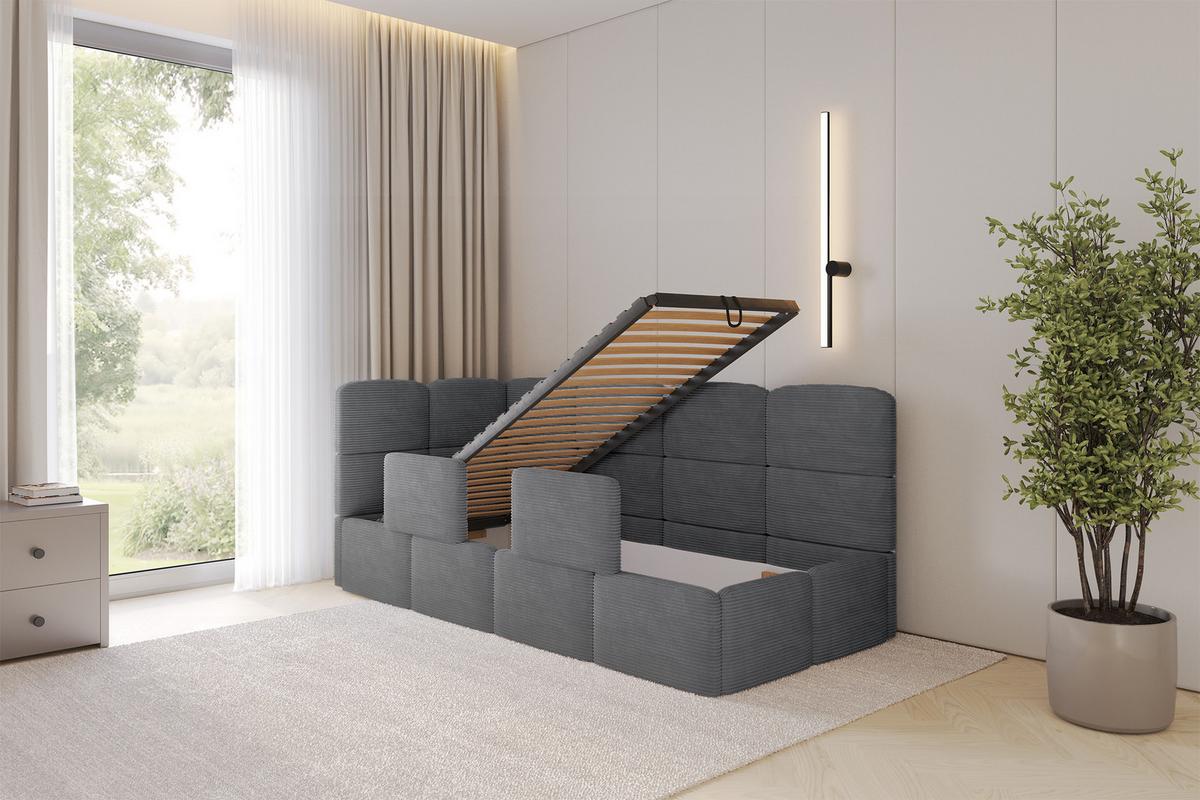 EINZELLBETT Jugendbett mit Bettkasten und Matratze H3/H4, Rechts - KIVY 80x200 Dunkelgrau - Schieferfarben, Holzwerkstoff/Textil (80/200cm) - ALTDECOR
