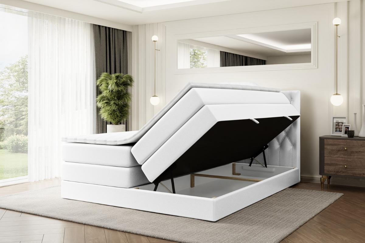 BOXSPRINGBETT VILA-1 KING - 140x200 - H3/H4 - Weiß Hochglanz - Weiß Hochglanz, Holzwerkstoff (140/200cm) - ALTDECOR