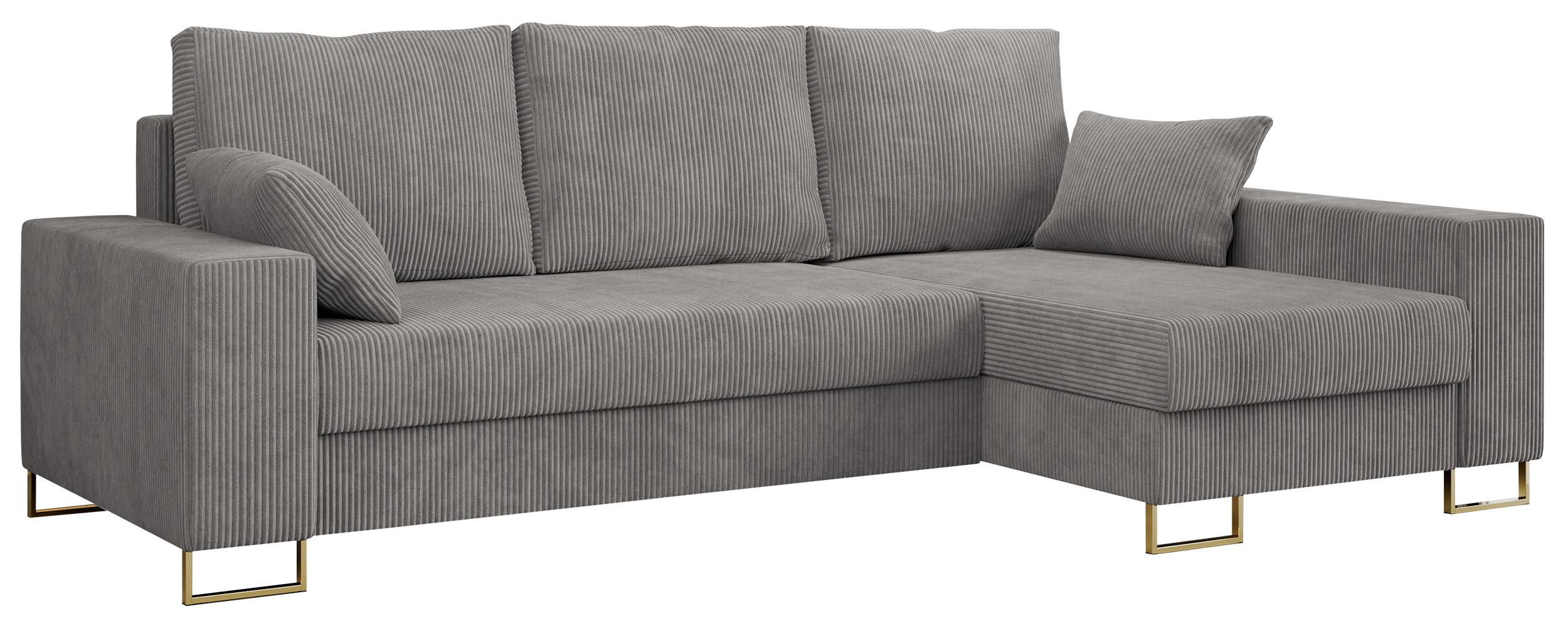 ECKSOFA Dorian Cord Hellgrau - Goldfarben/Hellgrau, Textil/Metall (242/138cm) - MKS