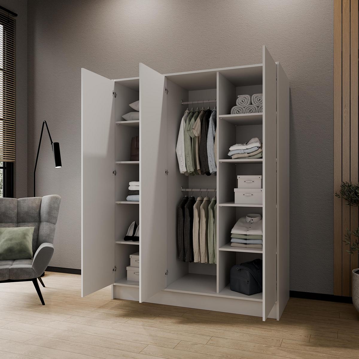 DREHTÜRENSCHRANK VELAR 150/200/51 cm Modern Kleiderschrank 3-türig Weiß - Weiß, Holzwerkstoff (150/200/51cm) - MASSENO