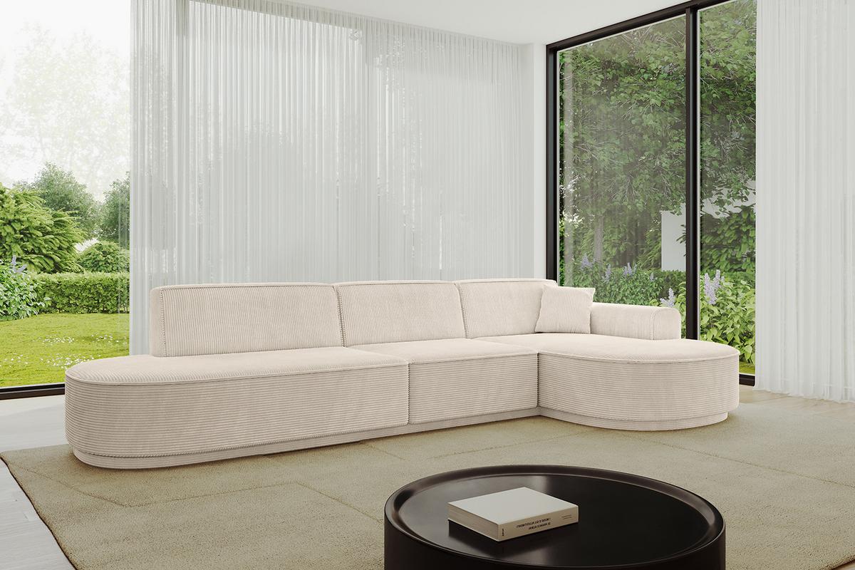 ECKSOFA Ottomane Rechts MARI-L2-v3 - 328x171x83 cm Beige Cord - Beige/Schwarz, Holzwerkstoff/Kunststoff (171/328cm) - ALTDECOR
