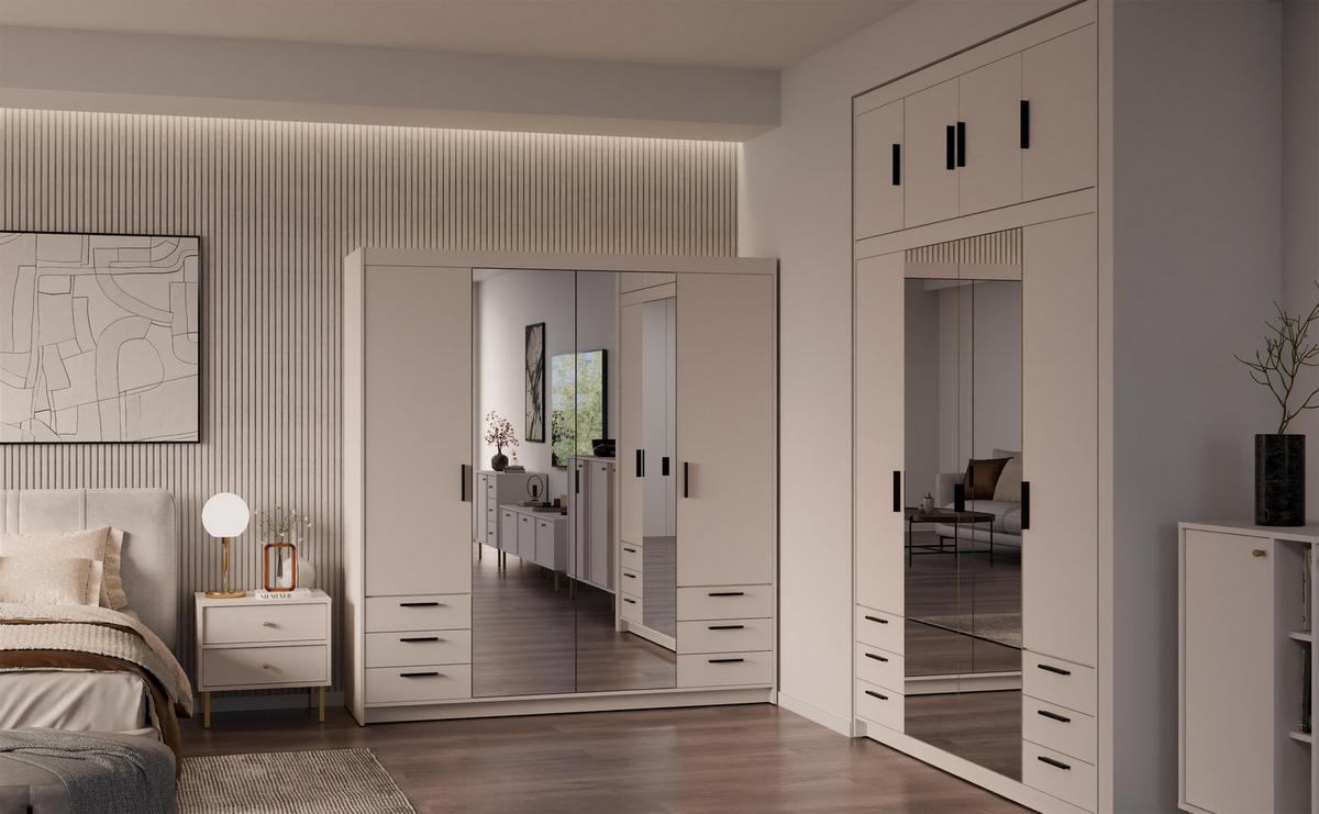 KLEIDERSCHRANK Storicos Beige 176,3/190,5/53 cm - 4T6S Modern mit Schubladen und Spiegel - Beige, Holzwerkstoff/Kunststoff (176.3/190.6/53cm) - AX Living