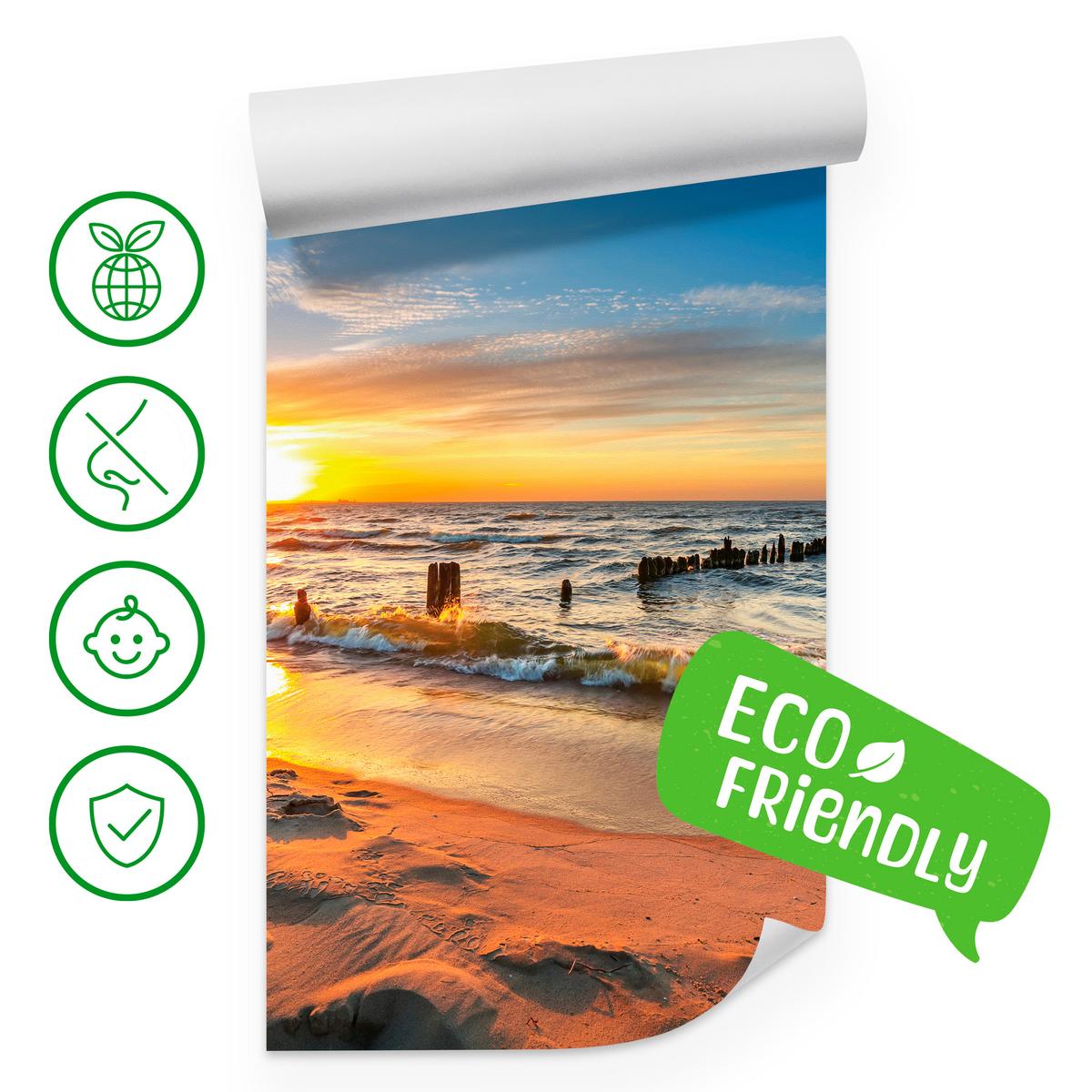 FOTOTAPETE Sonnenuntergang Strand Meer Landschaft 3D 300x210 cm - Beige/Orange, Papier (300/210cm) - Muralo