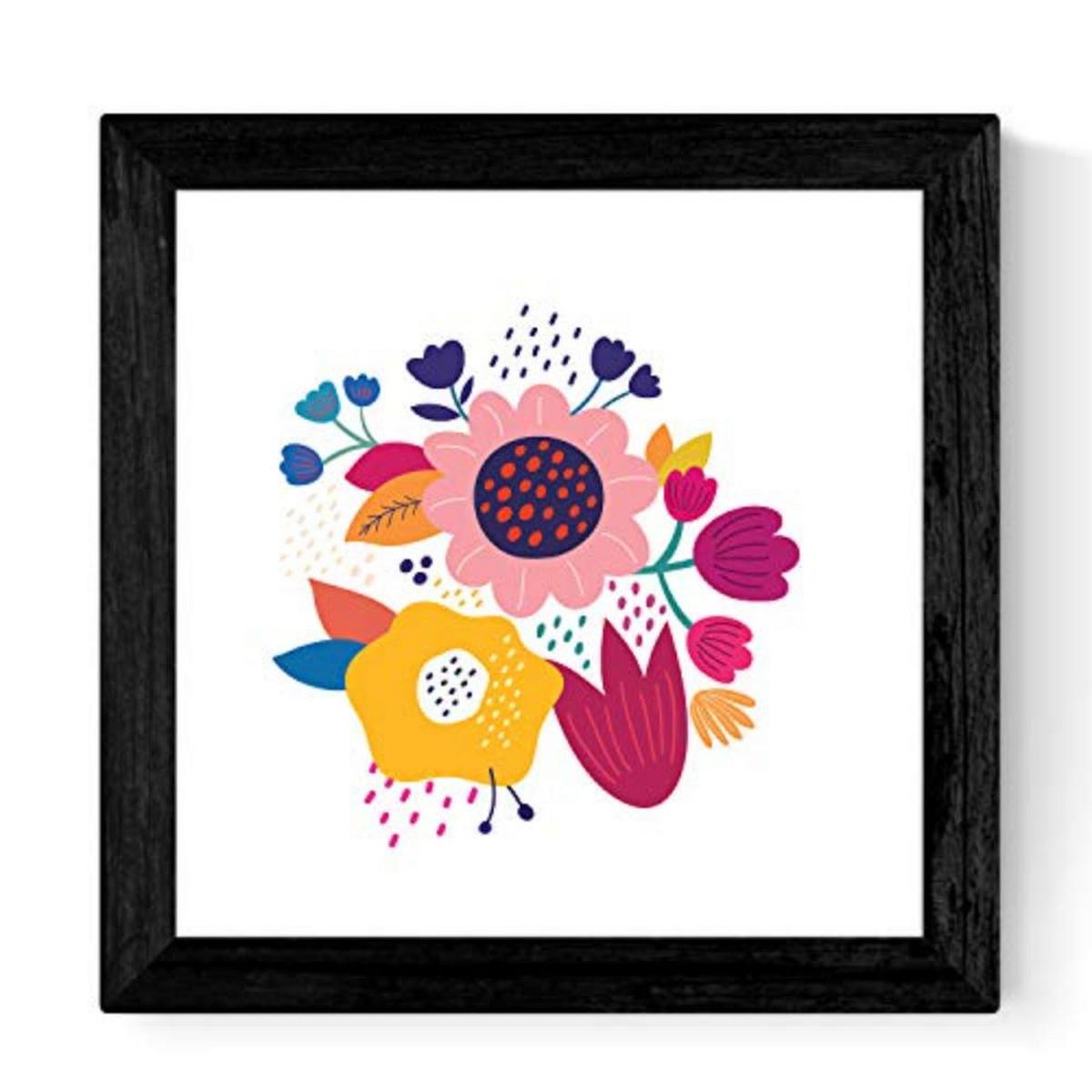 POSTER Set mit 4 bunter Blumen im skandinavischen Stil 20x20cm Rahmenlos - Klar, Papier (20/3cm) - Nacnic