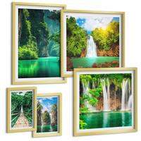BILDER SET 5er Set - 50x50 cm & 20x30 cm & 40x60 cm Goldrahmen - See, Berge, Boote, Ferienhaus - Goldfarben, Kunststoff (40/60cm) - TULUP