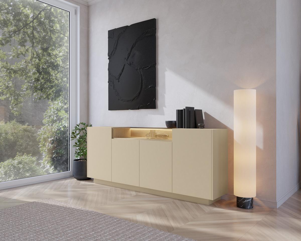 KOMMODE PORTA 203/83/39,5cm mit Schubladen 4 Türen Beige - Eichefarben/Beige, Holzwerkstoff (203/83/39.5cm) - MASSENO