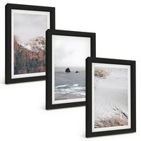 BILDER SET 3er Set - 20x30 cm Schwarzer Rahmen - Berge, Wolken, Meer, Sand, Natur - Schwarz, Kunststoff (20/30cm) - TULUP