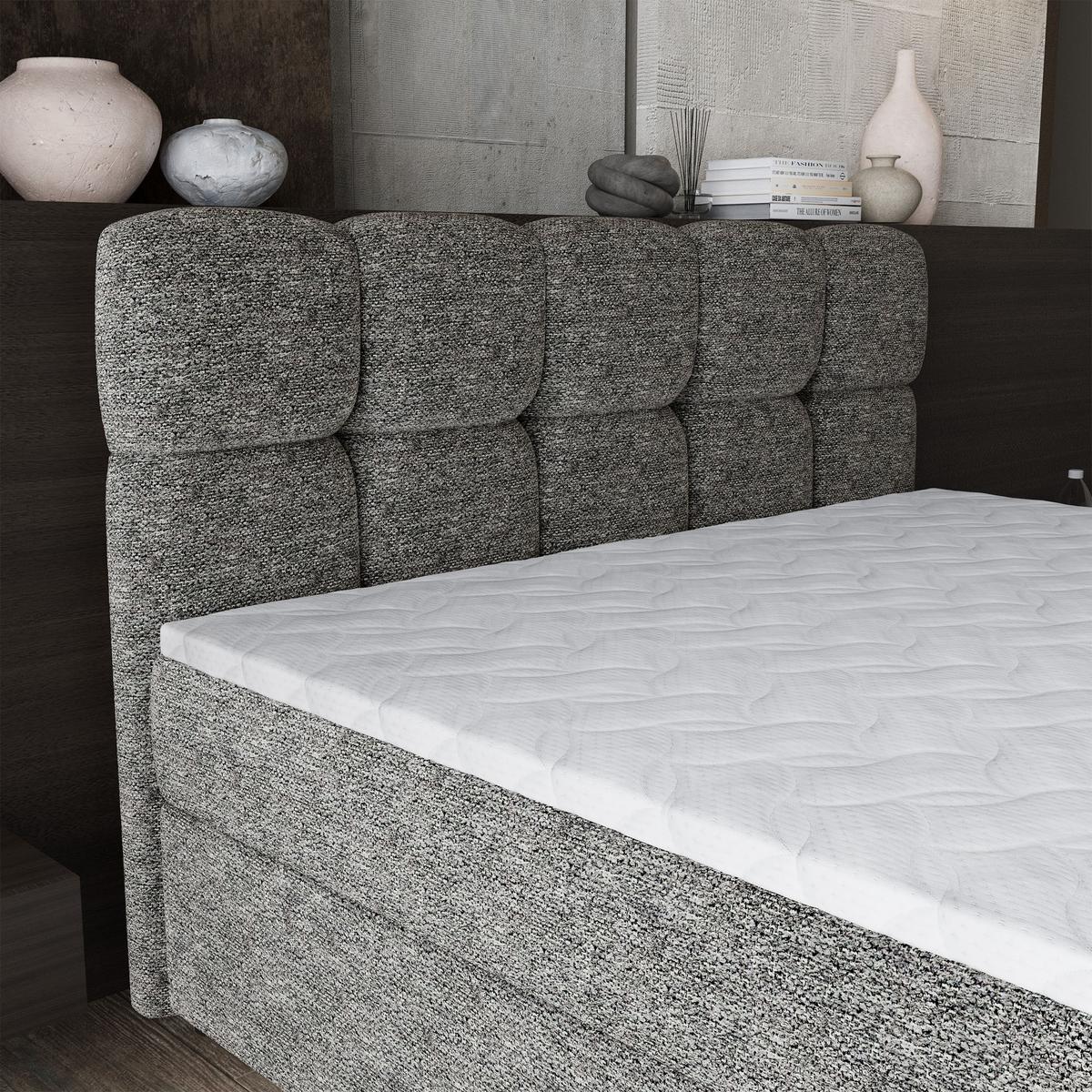BOXBETT BRUME 180x200 cm mit Matratze und Topper, H2+H3 - Grau - Grau, Holz (180/200cm) - MASSENO