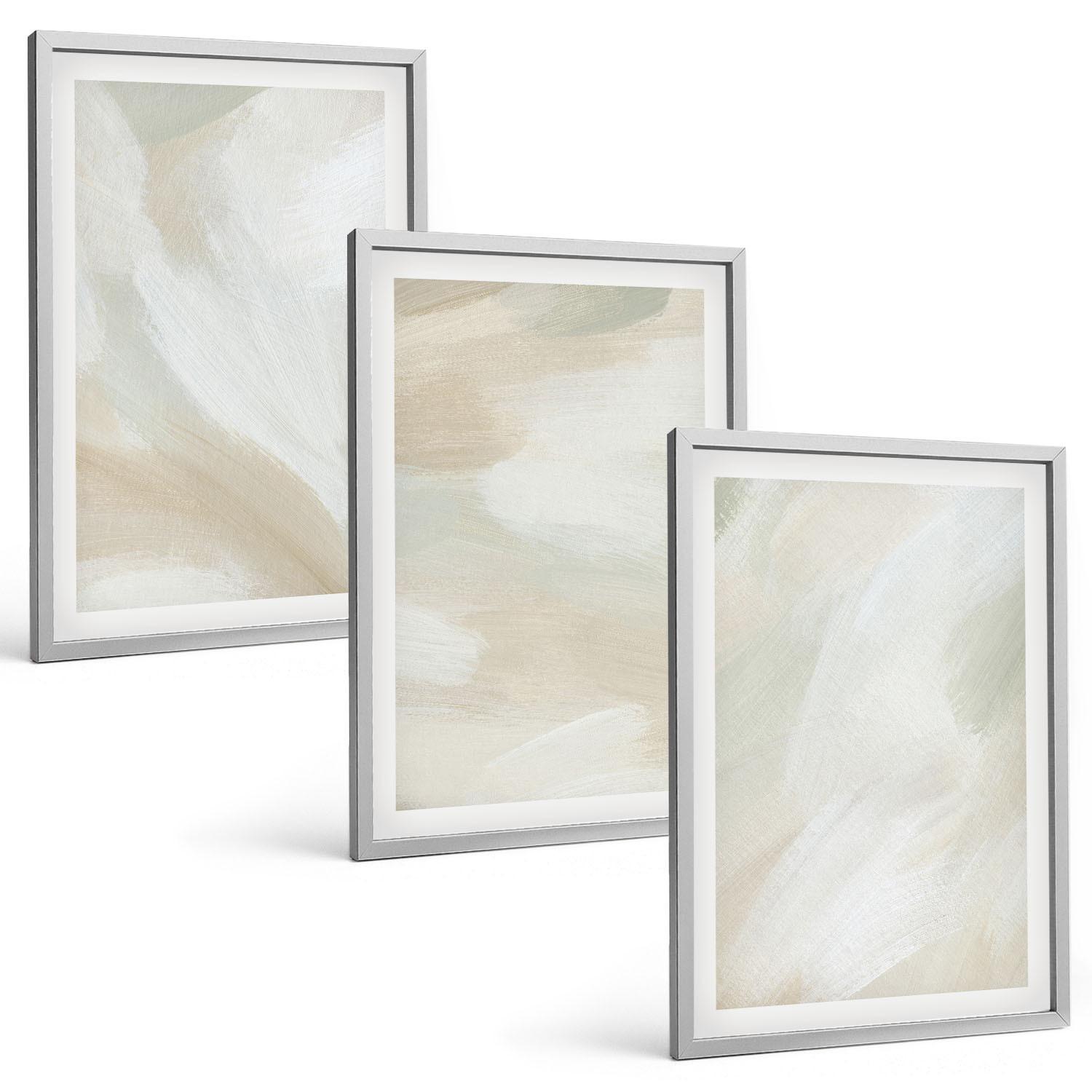 BILDER SET 3er Set - 40x60 cm Silberner Rahmen - Minimalismus der Farbstruktur - Silberfarben, Kunststoff (40/60cm) - TULUP