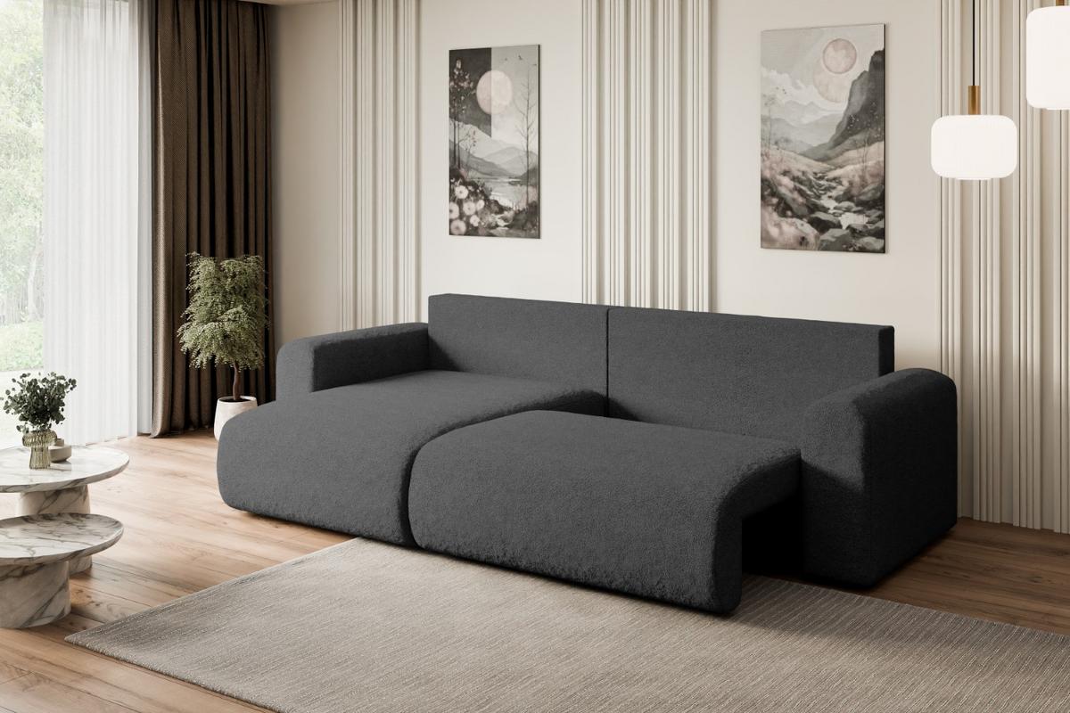 ECKSOFA mit Schlaffunktion und Bettkasten ORRO-L - 272x145x83 cm Grau Bouclé - Schwarz/Grau, Holzwerkstoff/Kunststoff (272/145cm) - ALTDECOR