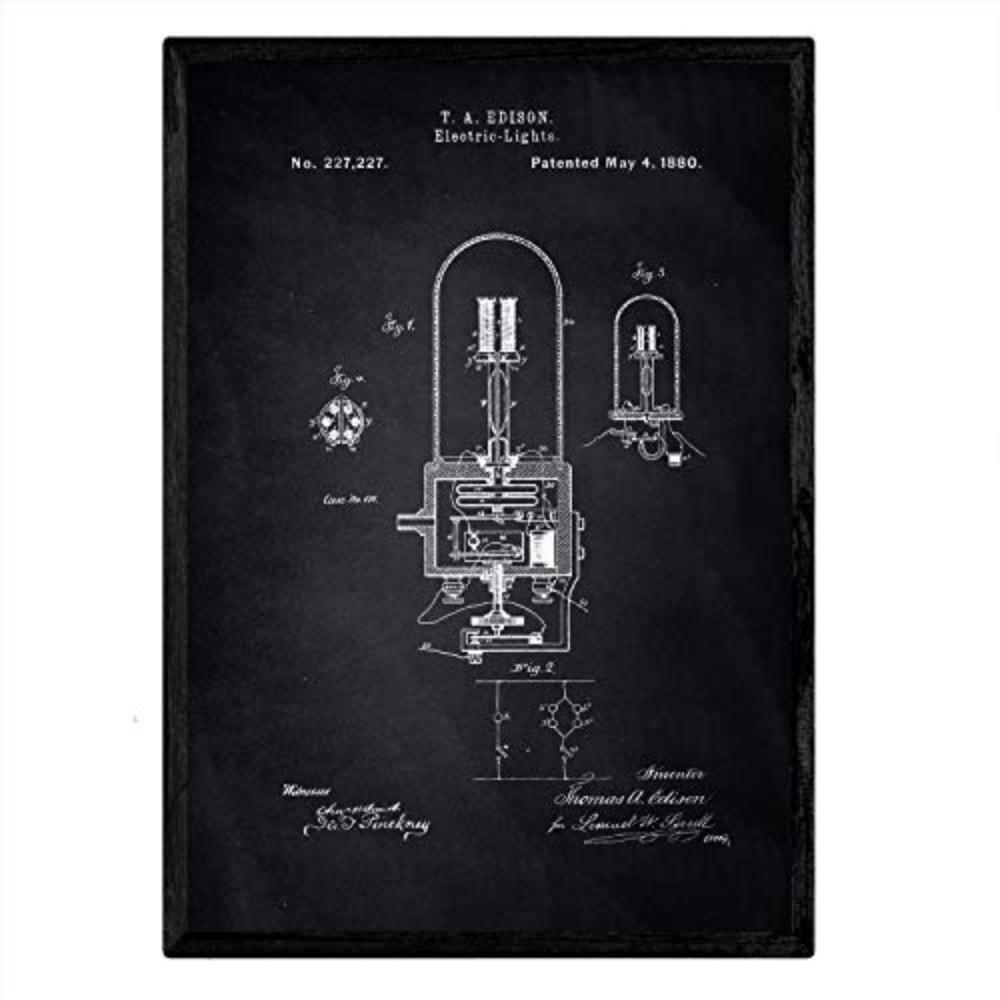 POSTER Elektrische Birne 2 Patent A3 Rahmenlos - Schwarz, Papier (29.7/5/42cm) - Nacnic