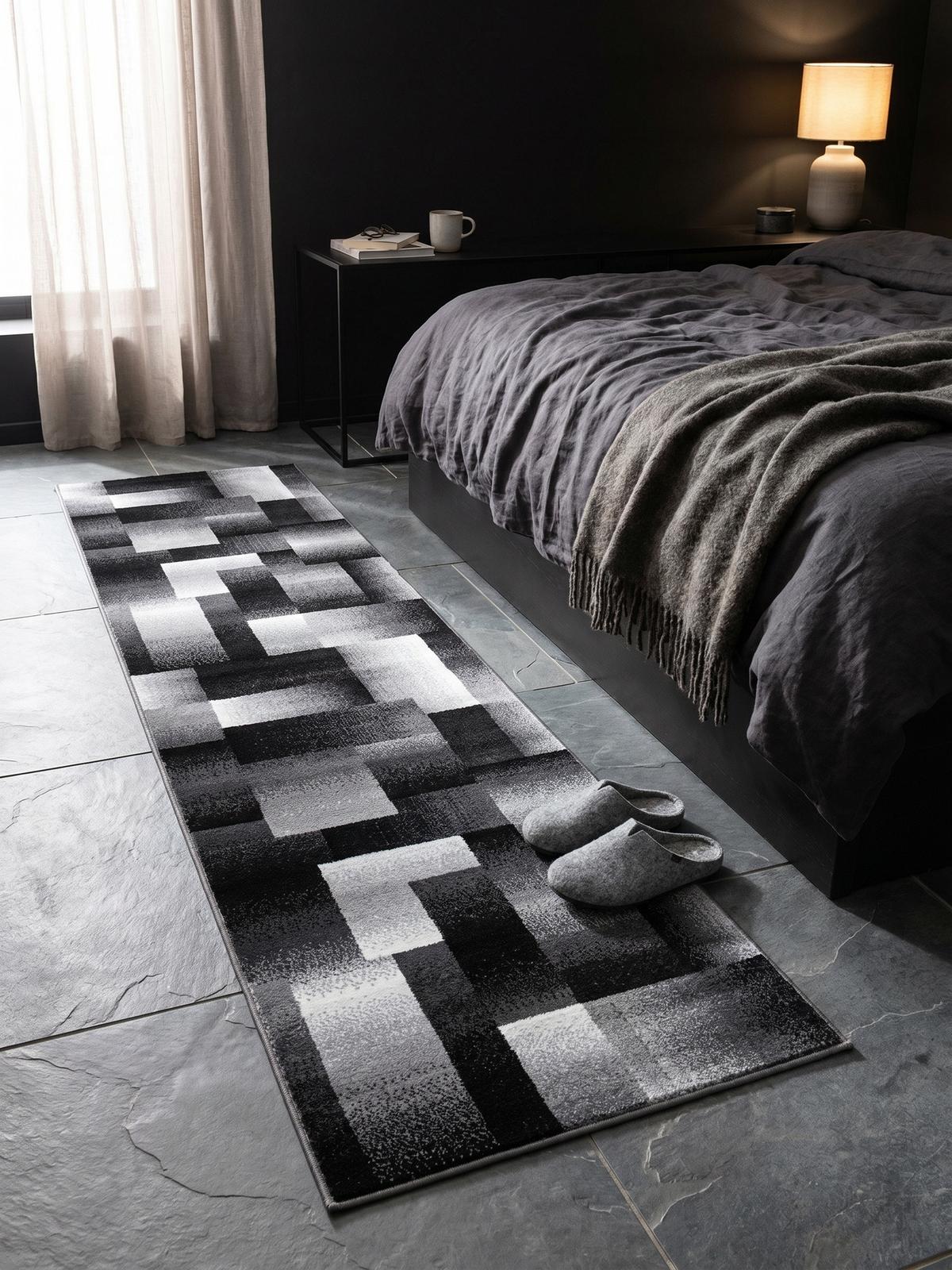 TEPPICH Kurzflor ASPEN in Schwarz, abstrakt kariert, 80 x 300 cm - Schwarz, Textil (300/80cm) - KADIMA DESIGN