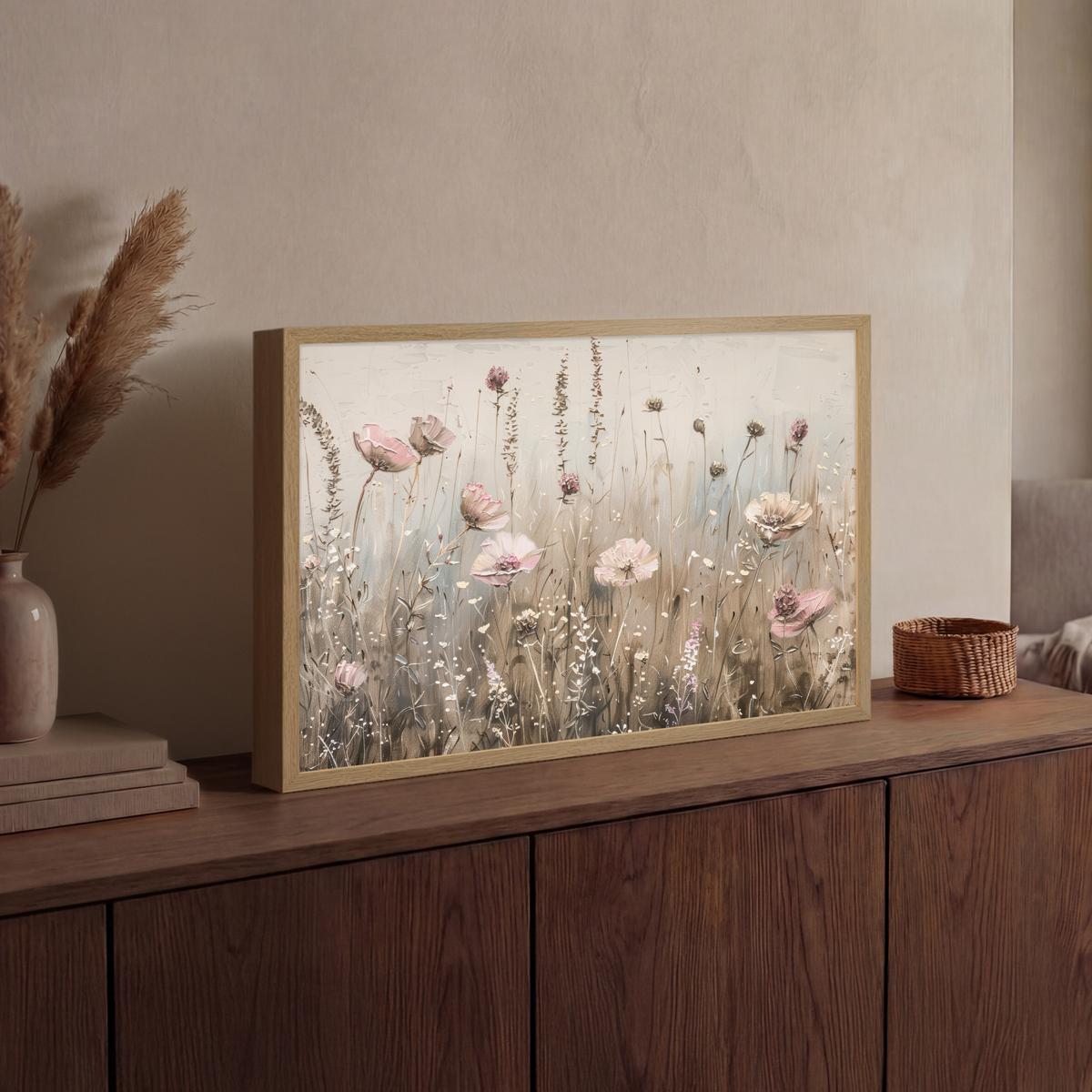 WANDLEUCHTE MIT AKKU Blumen - Rosa - Modern - Beige 60x40 cm - Altrosa, Holzwerkstoff (60/40/8cm) - OnlyWow