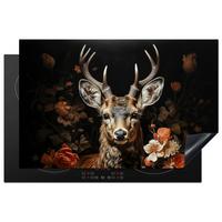 HERDABDECKPLATTE Hirsch - Tier - Blumen - Natur - Botanisch Induktionsschutz 80x52.2 cm - Kupferfarben, Kunststoff (80.2/52.2/0.2cm) - MuchoWow