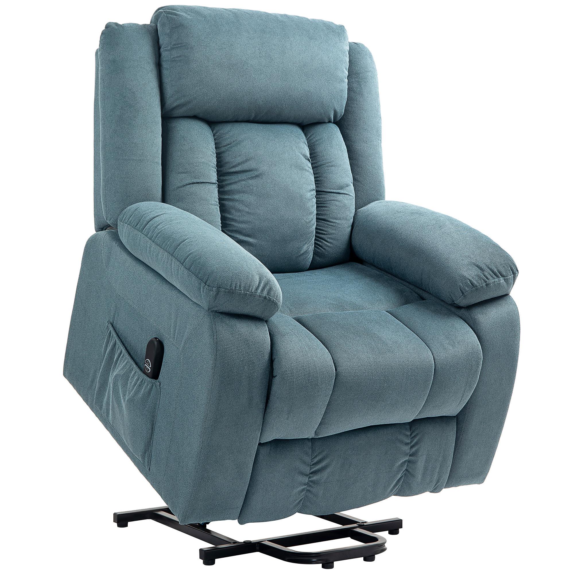FERNSEHSESSEL-MIT-AUFSTEHHILFE Polyester Stahl Blau - Blau/Schwarz, Textil/Metall (92/105/94cm) - HOMCOM