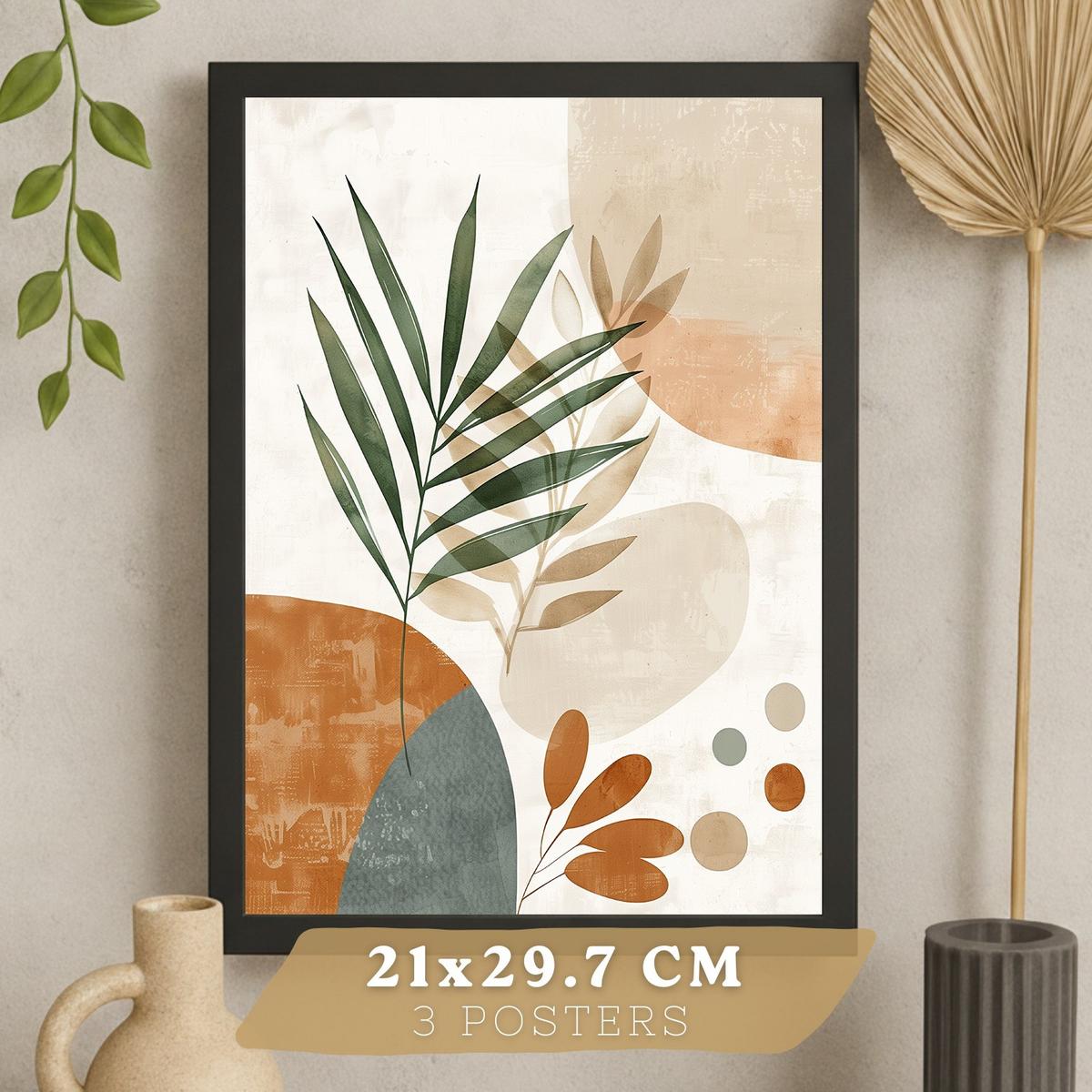 POSTER 3er Kunstdruck-Set Wandbilder Floral Abstrakt modern Wohnzimmer Deko, Schlafzimmer, Küche, Badezimmer Schwarzer Rahmen A4 - Schwarz, Papier (29.7/1/21cm) - Nacnic