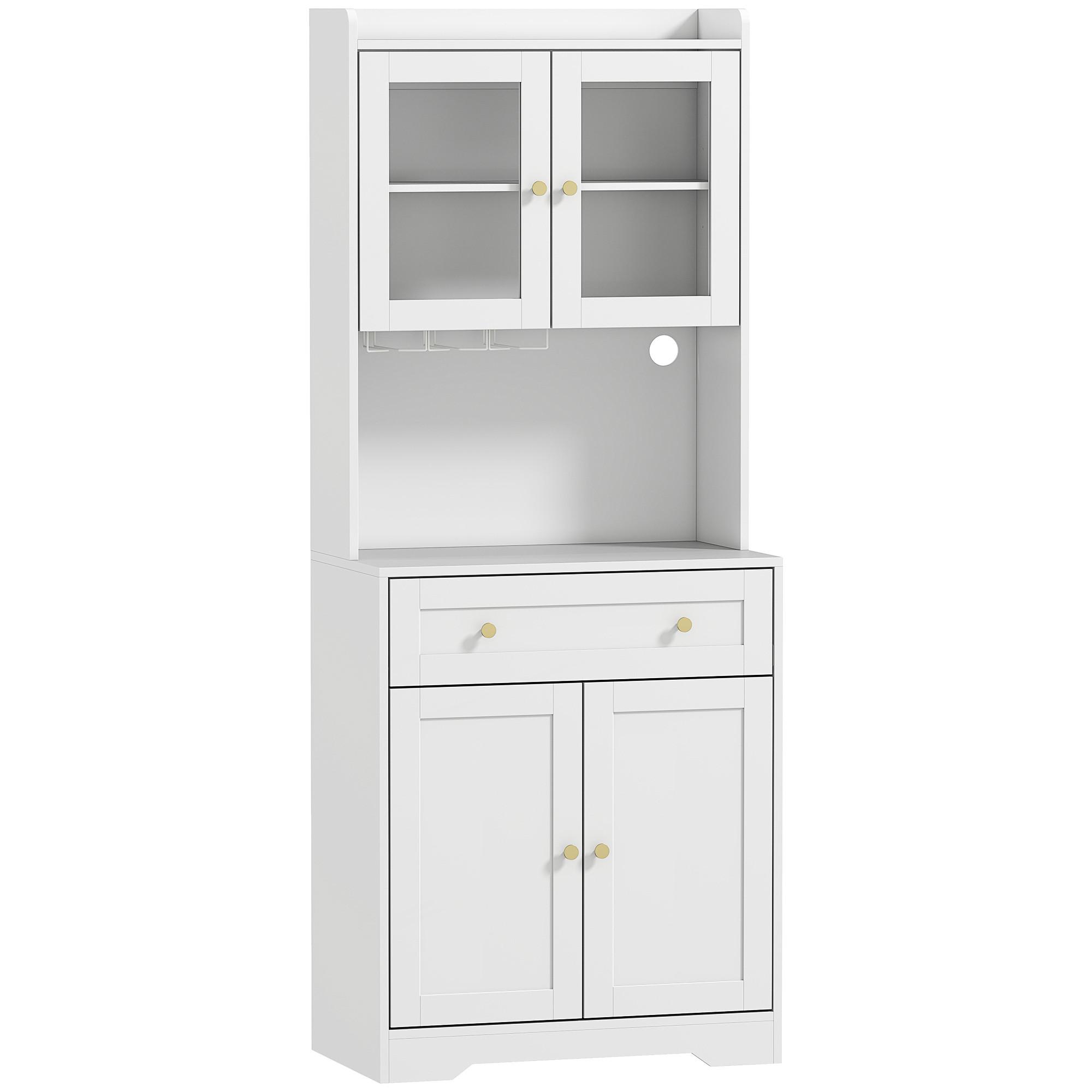KÜCHENSCHRANK MDF Glas Weiß - Goldfarben/Weiß, Holzwerkstoff/Metall (38/170/68cm) - HOMCOM