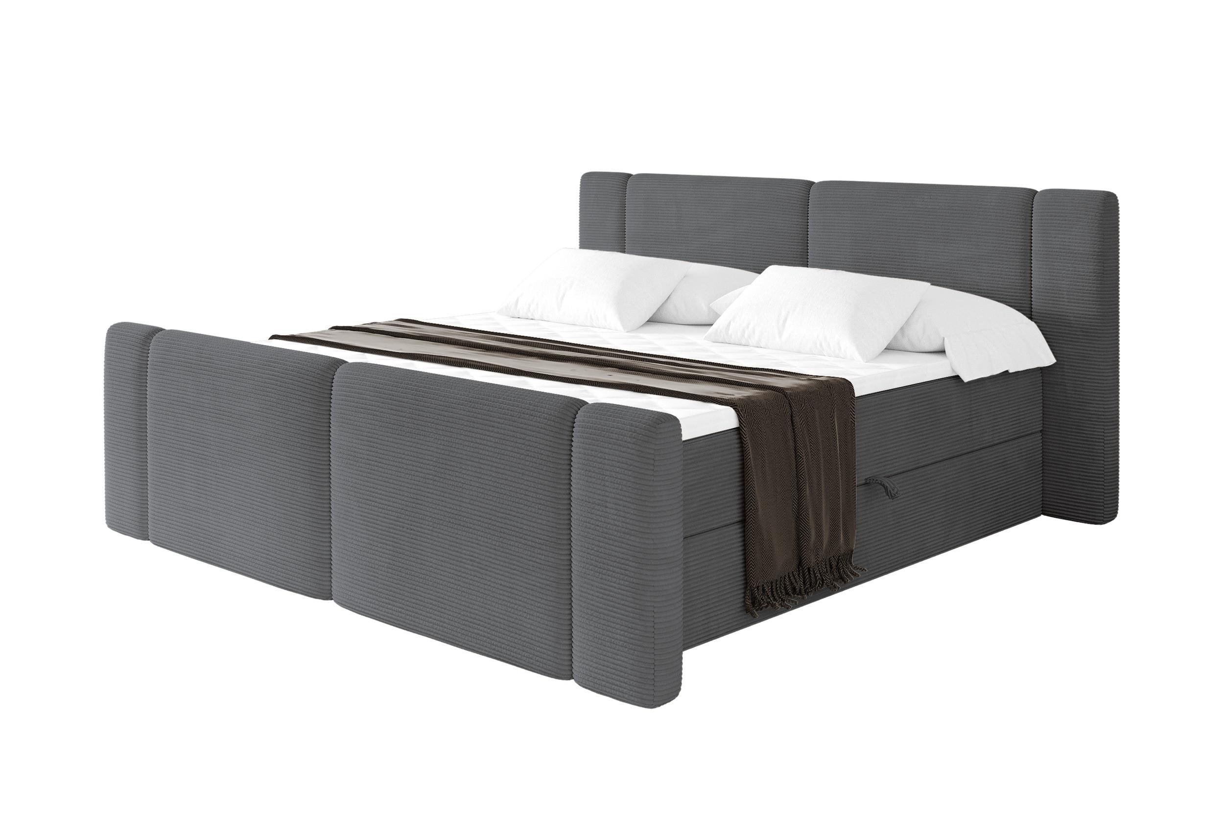 BOXBETT mit Matratze H3 - EVON Zanozek - 180x200 cm Dunkelgrau - Graphitfarben, Holzwerkstoff (180/200cm) - ALTDECOR