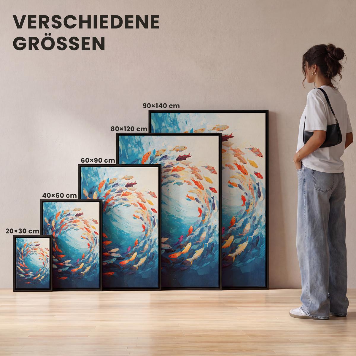 LEINWAND Bilder mit Rahmen - Meer - Fische - Bunt - Dynamisch - 20x30 - Hellblau, Textil (20/30cm) - MuchoWow