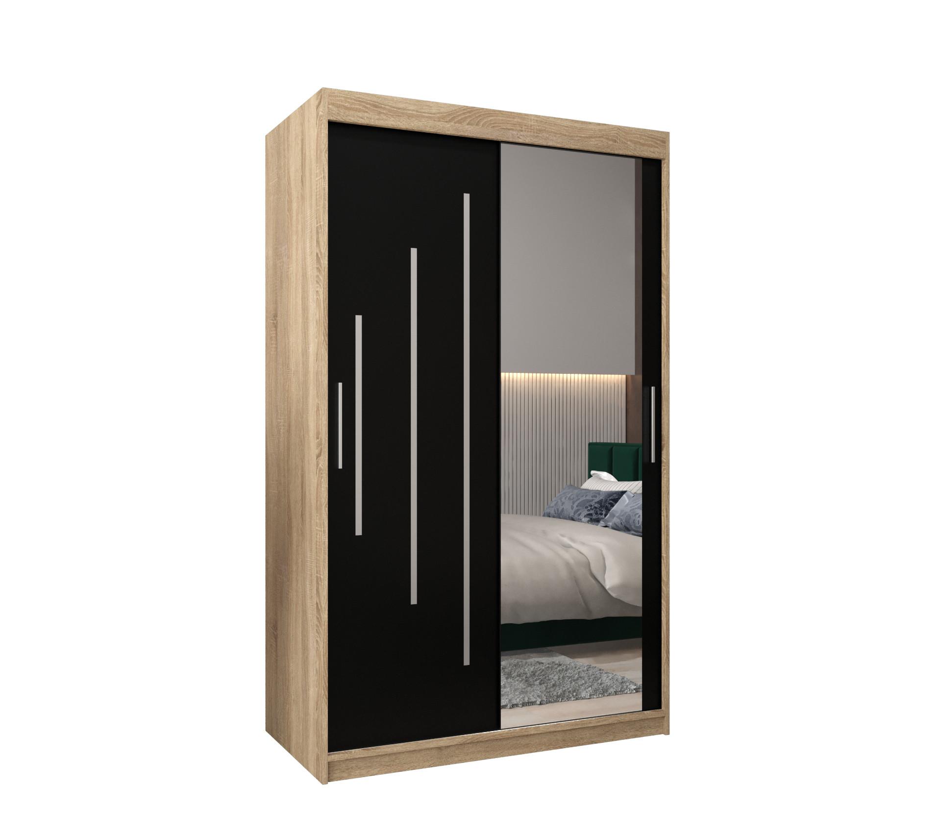 SCHWEBETÜRENSCHRANK 200/120/62 2-türig - Silberfarben/Schwarz, Holz/Kunststoff (120/200/62cm) - Abiks Möbel