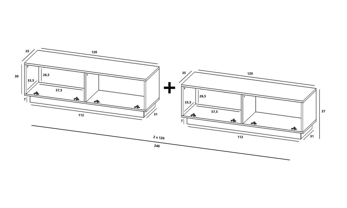 TV-LOWBOARD 2-er Set Enjoy Kaschmir Matt Loft 120 cm - Kaschmir, Holzwerkstoff (240/37/35cm) - Meble Lindner