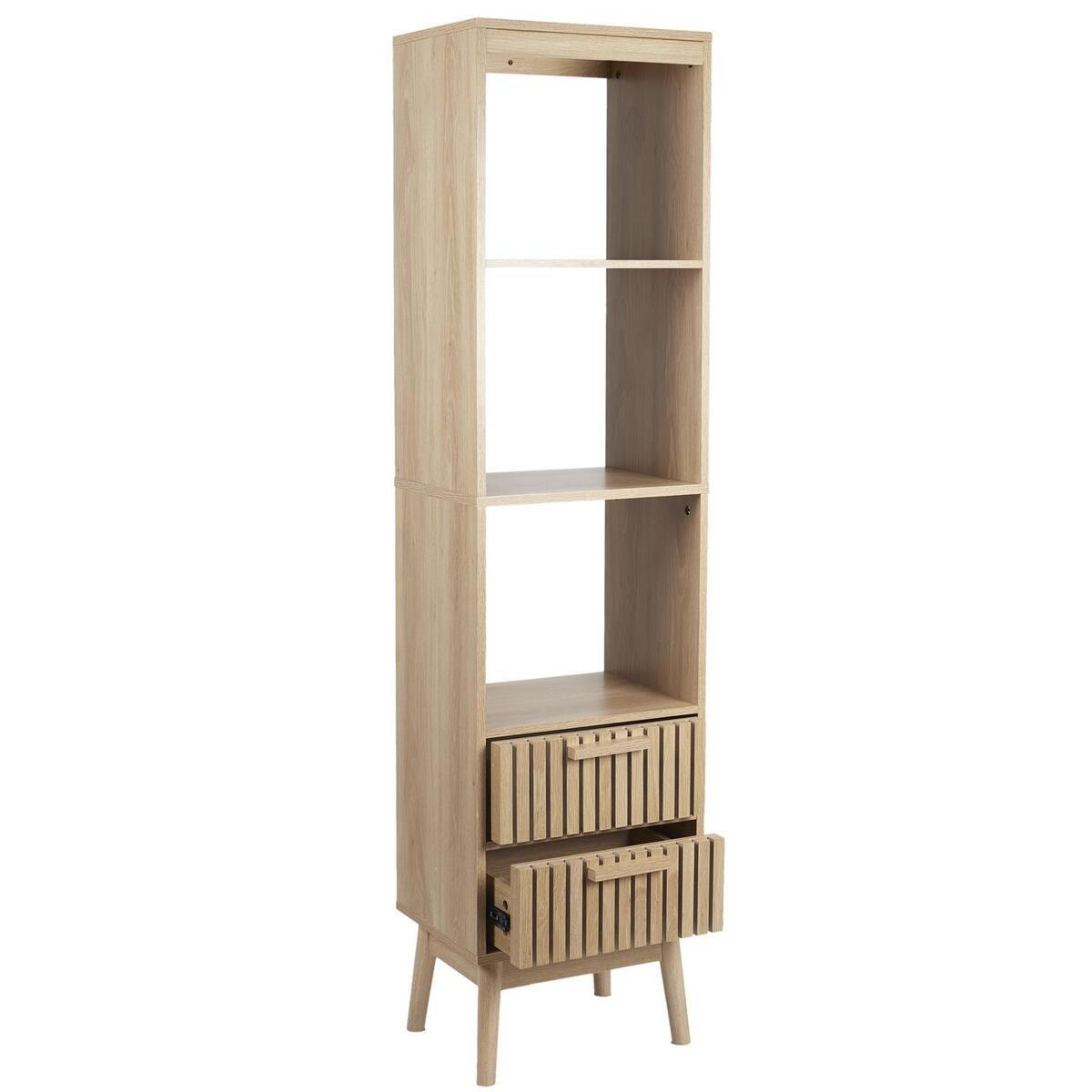 SÄULE mit 2 schubladen mit gerillten fronten und 3 nischen - klaus 40/30/160 cm - Eschefarben, Holzwerkstoff (30/160/74.5cm) - Calicosy