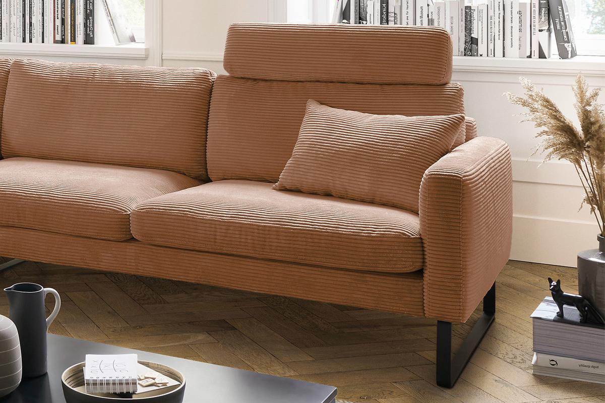 ECKSOFA RICARDA Braun Cord - Schwarz/Braun, Textil/Metall (298/154cm) - KAWOLA